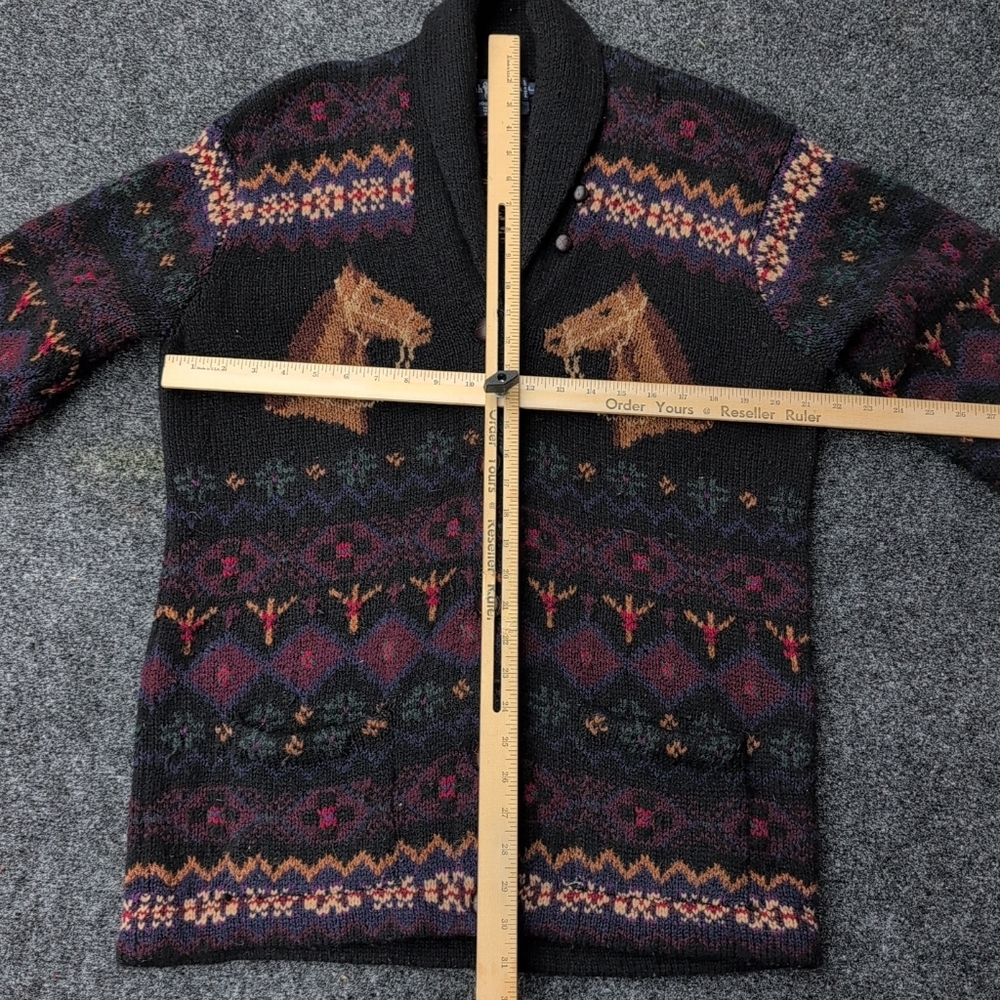 Vtg Ralph Lauren Cardigan Sweater Womens Large Wool Horse Fair Isle Esquestrian - Picture 7 of 8